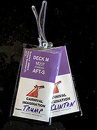 Agency promos cruise tags, cabin tags and clear tags for the travel industry. Sample of Princess, Carnival clear cabin tag